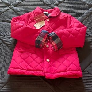 Gymboree pick quilted coat with back slit, front pockets with cute accent bows